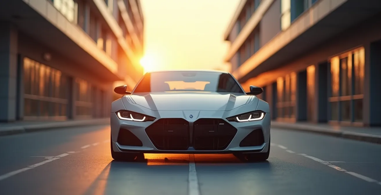 Voiture protégée dans environnement urbain avec reflets de ville